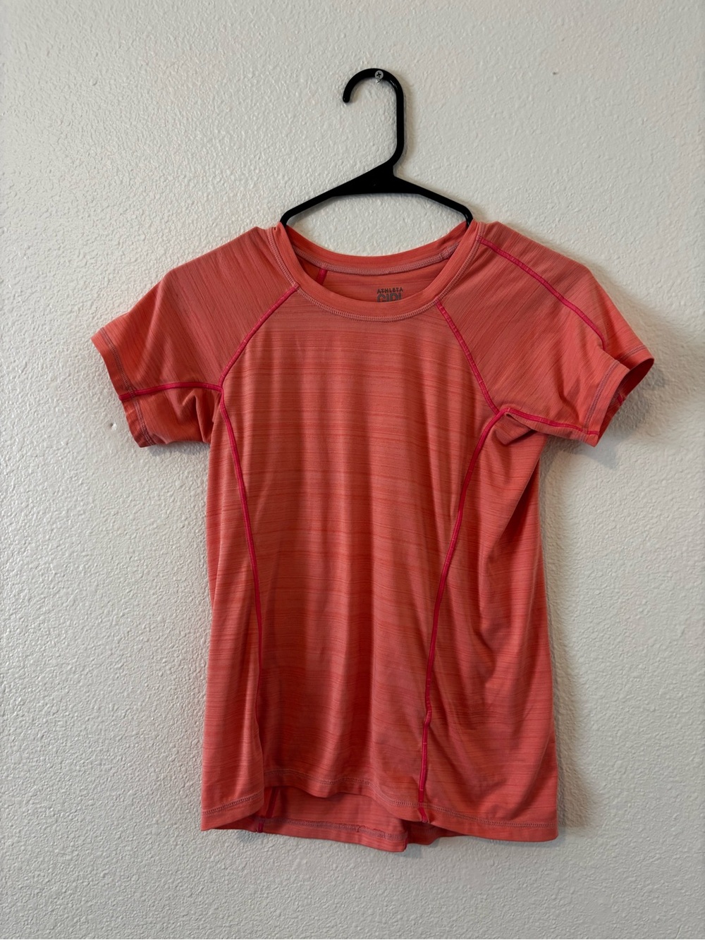 Athleta Girl Coral Orange Performance Tee with Pink Contrast Stitching